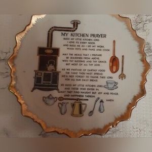 VINTAGE DECORATIVE' MY KITCHEN PRAYER 'GOLD TRIM 7.25" PLATE WALL PLAQUE